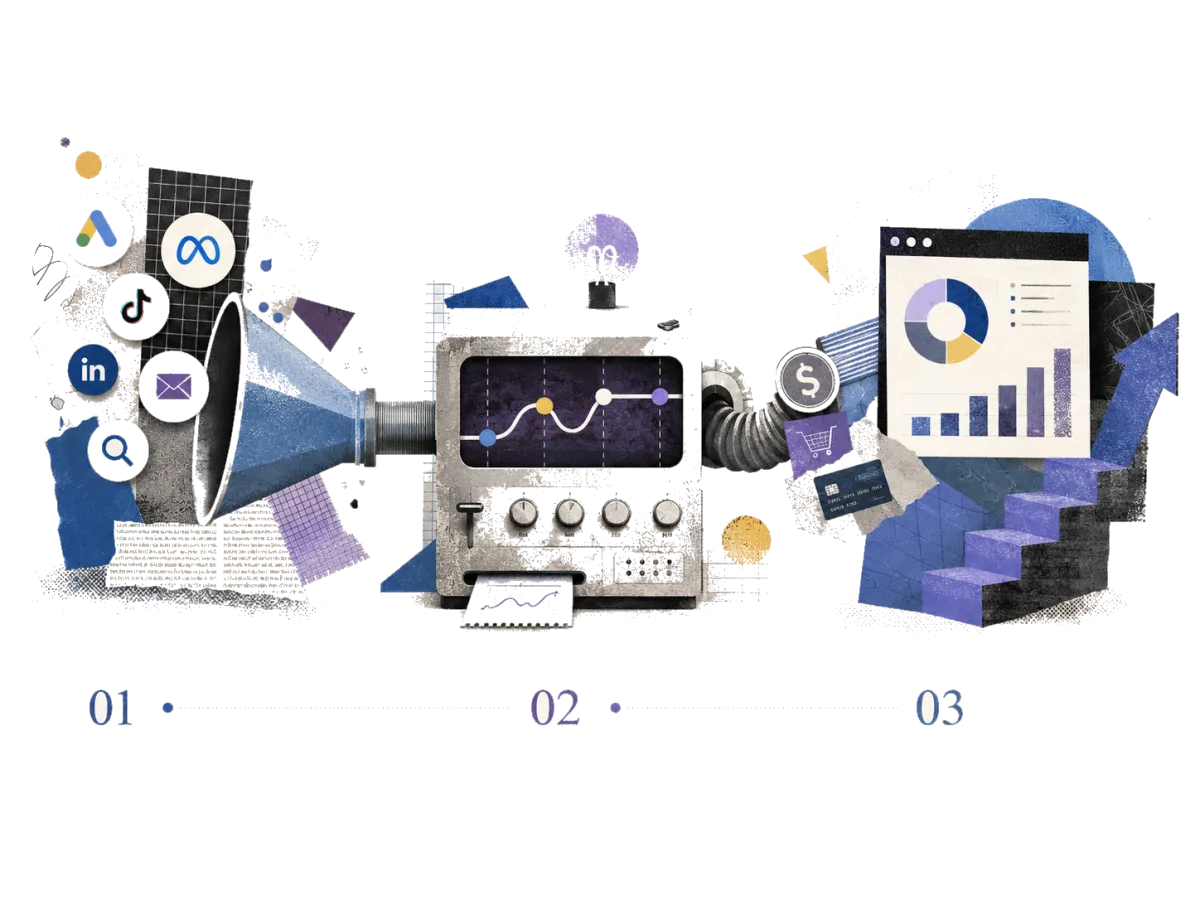 A visual machine connecting marketing channels to revenue analytics